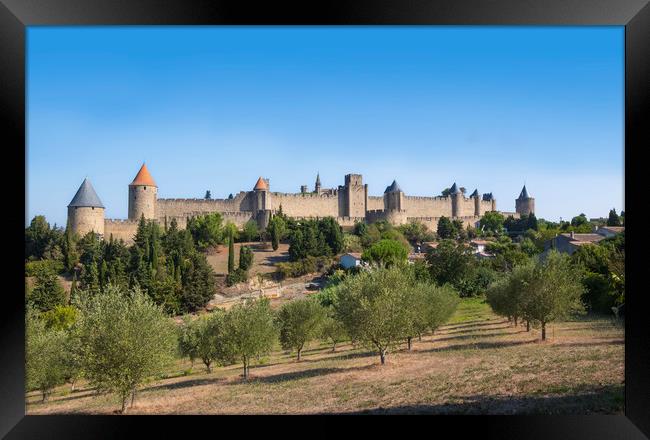 Carcassonne, France, La Cite is the medieval citad Framed Print by Jeanette Teare