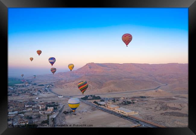 Hot air balloons at the Valley of the Kings, Egypt Framed Print by Jeanette Teare