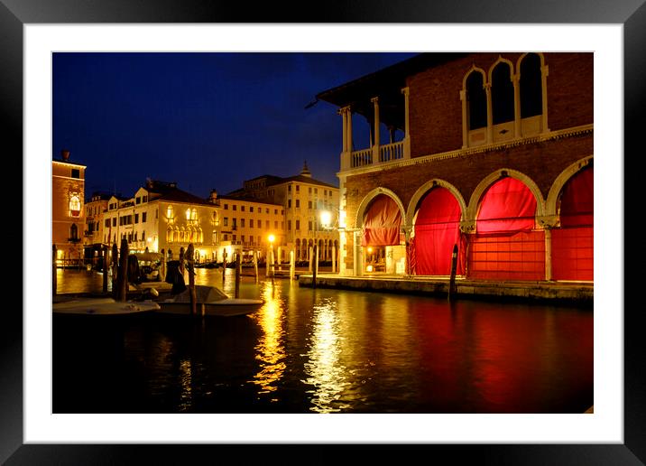 Venice at night, Rialto market Framed Mounted Print by Jeanette Teare