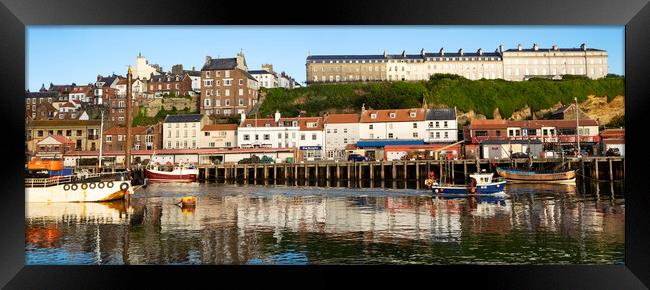 Whitby fishing boats by west side quay Framed Print by Jeanette Teare