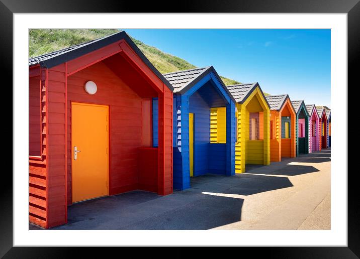 Happy days, Saltburn beach huts colour explosion Framed Mounted Print by Jeanette Teare