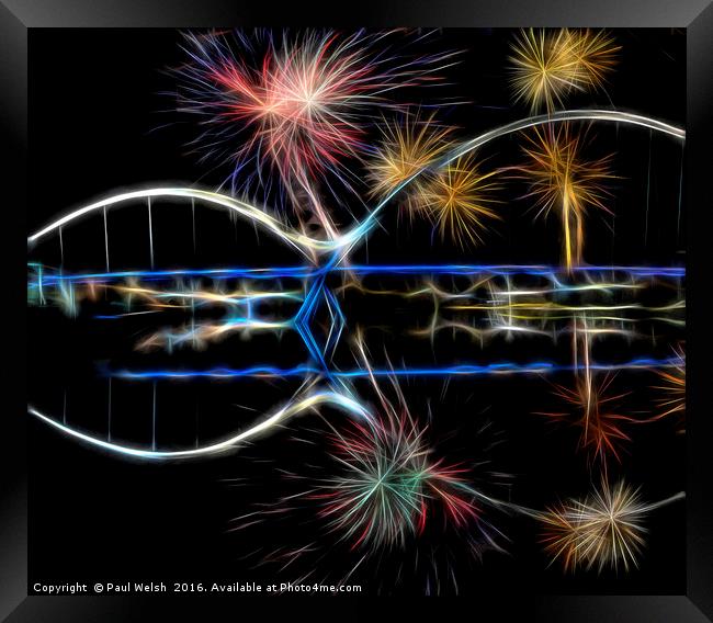 Fractalius of Fireworks at the Infinity Bridge Framed Print by Paul Welsh