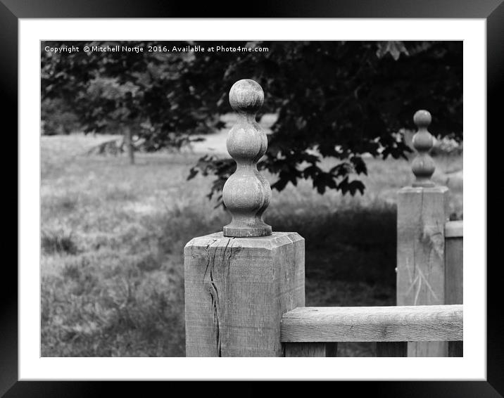Wooden post on a bridge at Woburn Abbey Gardens Framed Mounted Print by Mitchell Nortje