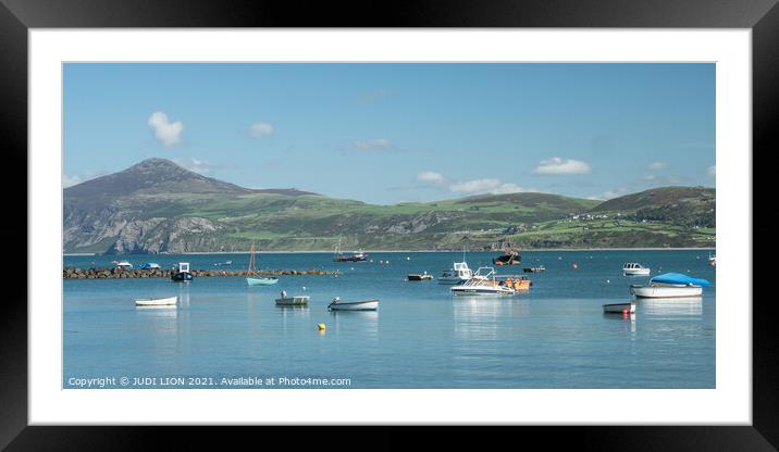 Boats at Anchor at Porthdinllaen Framed Mounted Print by JUDI LION