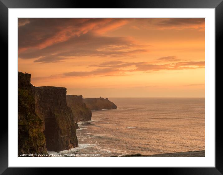 Sunset over the Cliffs of Moher Framed Mounted Print by JUDI LION