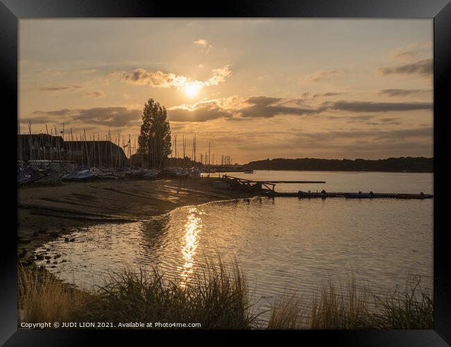 Sun going down over Chichester Harbour Framed Print by JUDI LION