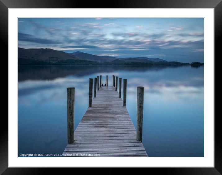 Ashness Landing on Derwent Water during the evening blue hour Framed Mounted Print by JUDI LION