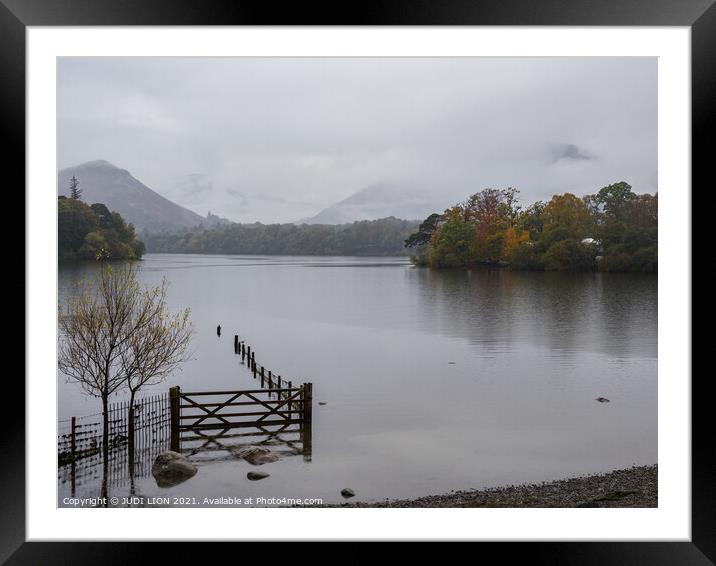 Misty day at Derwent Water Framed Mounted Print by JUDI LION