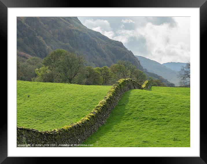A curving dry stone wall Framed Mounted Print by JUDI LION