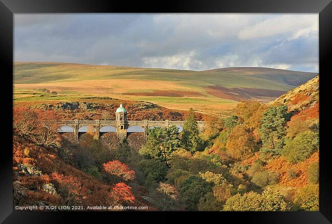 Craig Goch Dam in Evening Light Framed Print by JUDI LION