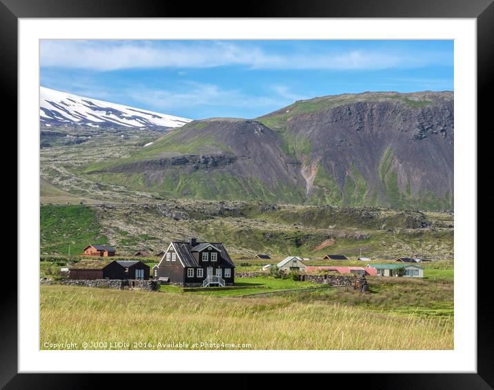 Black wooden house at Arnastapi, Iceland Framed Mounted Print by JUDI LION