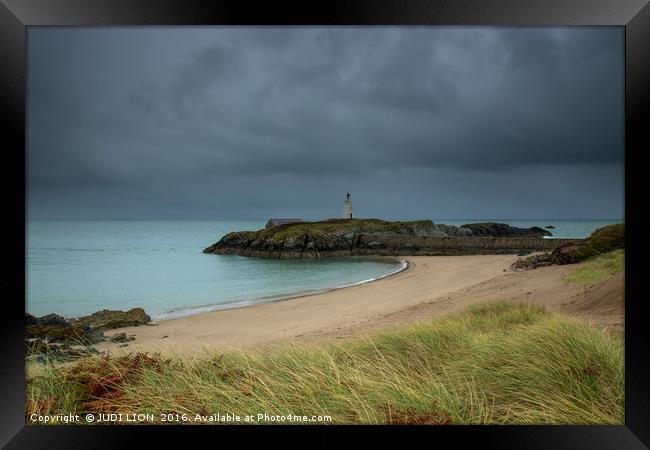 Stormy morning on Llanddwyn Island Framed Print by JUDI LION