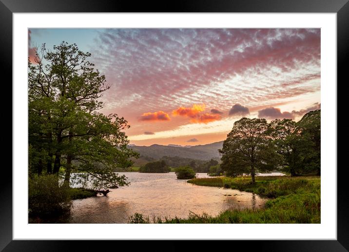 Sunset over Rydal Water in Lake District Framed Mounted Print by Steve Heap