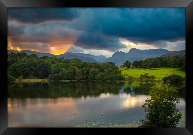 Sunset at Loughrigg Tarn in Lake District Framed Print by Steve Heap