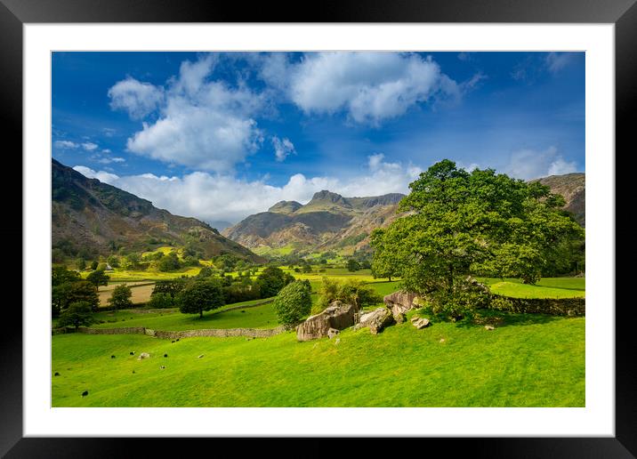 Langdale Pikes in Lake District Framed Mounted Print by Steve Heap