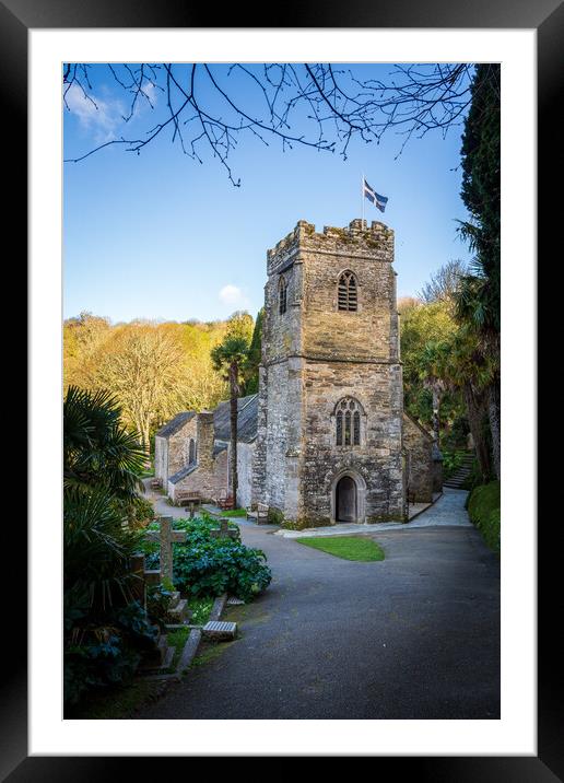 St Just in Roseland parish church in Cornwall UK Framed Mounted Print by Steve Heap