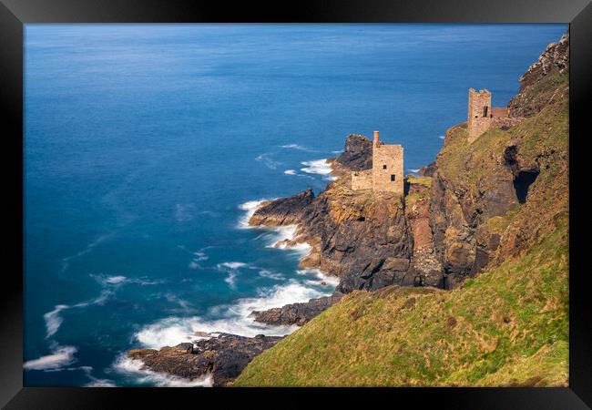 Long duration image of the ruins at Botallack tin  Framed Print by Steve Heap