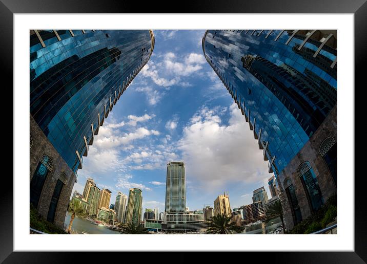 Futuristic Dubai Marina Skyline Framed Mounted Print by Steve Heap