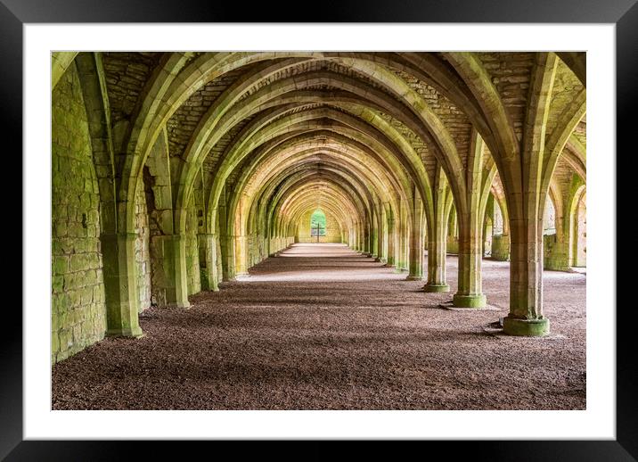 Cellarium at Fountains Abbey ruins in Yorkshire, E Framed Mounted Print by Steve Heap