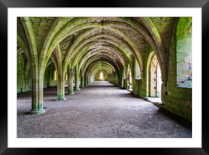 Cellarium at Fountains Abbey ruins in Yorkshire, England Framed Mounted Print by Steve Heap