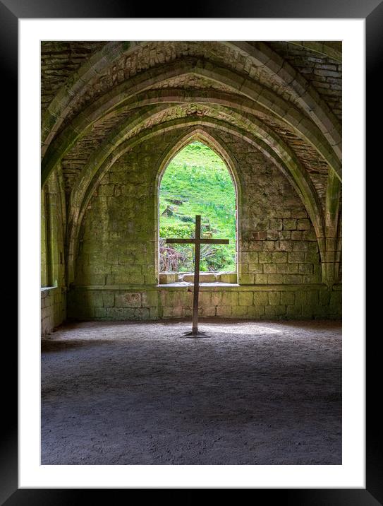 Cellarium at Fountains Abbey ruins in Yorkshire, E Framed Mounted Print by Steve Heap