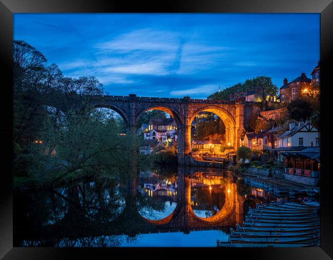 Old stone railway viaduct over River Nidd in Knare Framed Print by Steve Heap