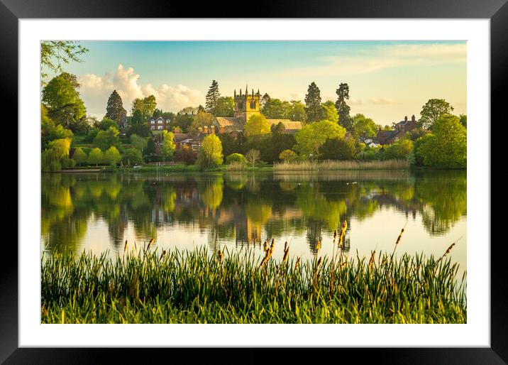 View across the Mere to the town of Ellesmere in Shropshire Framed Mounted Print by Steve Heap