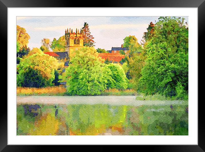 Watercolor across Ellesmere Mere in Shropshire to  Framed Mounted Print by Steve Heap