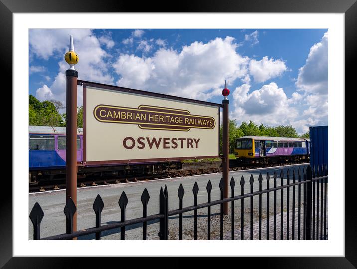 Oswestry railway station sign in Shropshire Framed Mounted Print by Steve Heap
