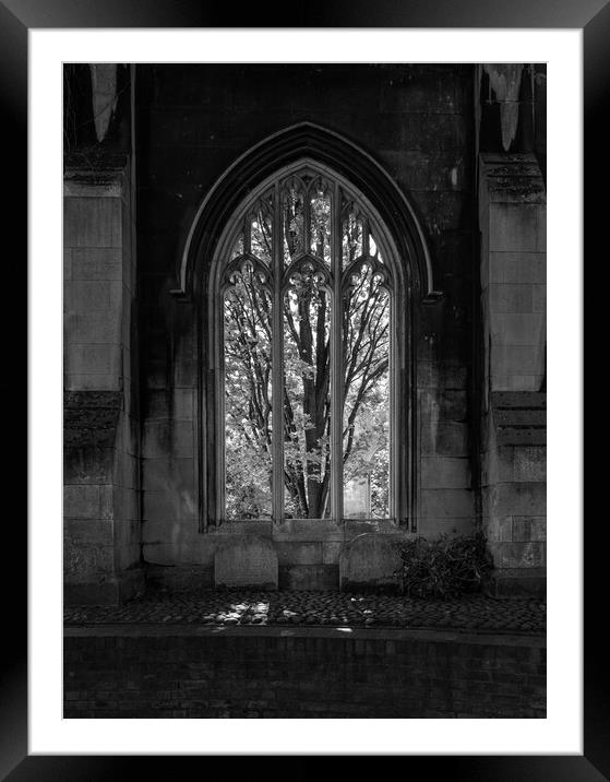 Monochrome view of the empty windows of St Dunstan church Framed Mounted Print by Steve Heap