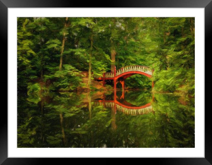 Oil painting of Crim Dell bridge at William and Mary college Framed Mounted Print by Steve Heap
