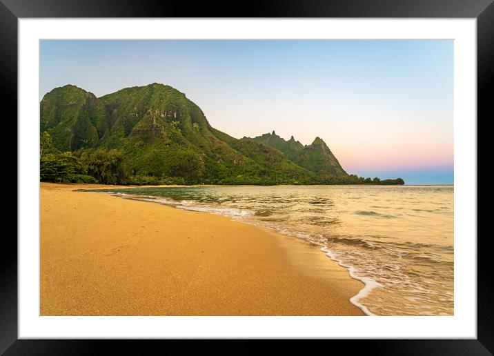 Early morning sunrise over Tunnels Beach on Kauai in Hawaii Framed Mounted Print by Steve Heap