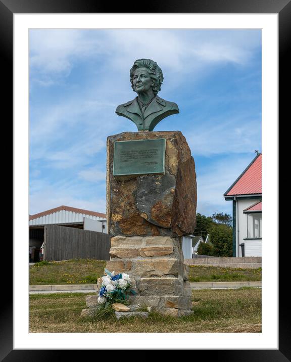 Memorial to Margaret Thatcher in Stanley in the Falkland Islands Framed Mounted Print by Steve Heap