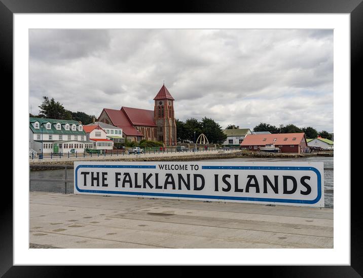 Welcome to Falklands sign in Stanley Falkland Islands Framed Mounted Print by Steve Heap