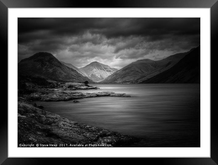 Moody black and white photo of Wastwater in Englis Framed Mounted Print by Steve Heap
