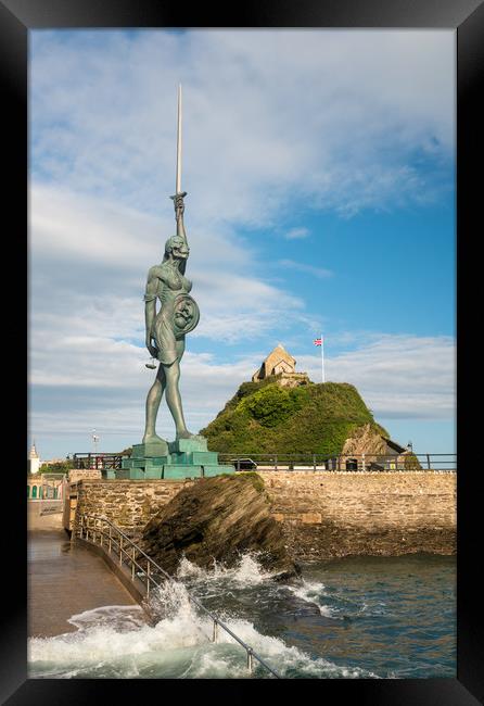 Damien Hirst statue Verity in Ilfracombe Framed Print by Steve Heap