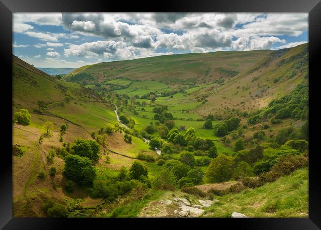 View down valley from top of Pistyll Rhaeadr Framed Print by Steve Heap