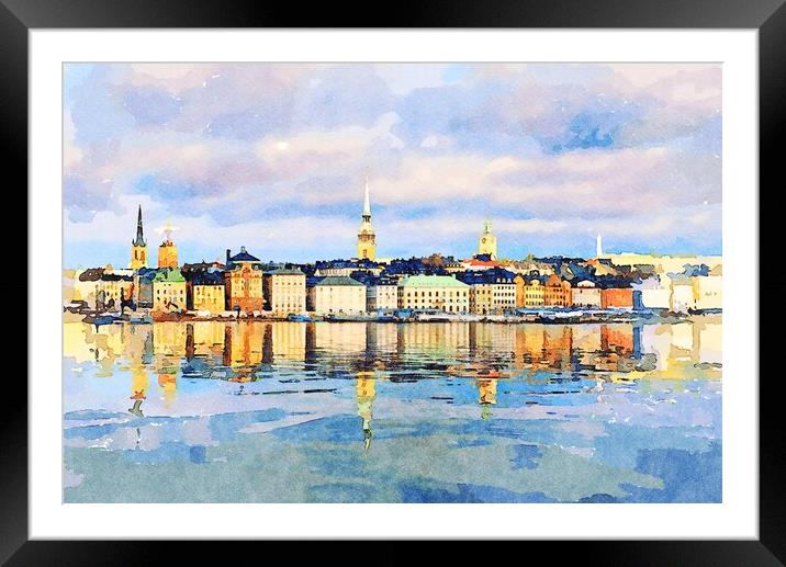 Water color of Gamla Stan in Stockholm Framed Mounted Print by Steve Heap