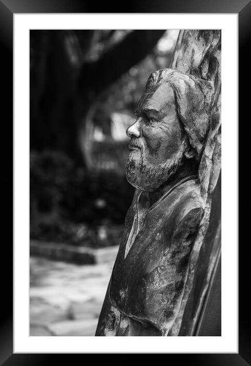 Statue of bust of Gerald Durrell in Corfu Framed Mounted Print by Steve Heap