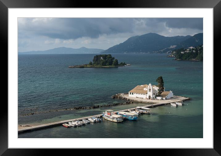 Vlacherna monastery near the airport on island of Corfu Framed Mounted Print by Steve Heap