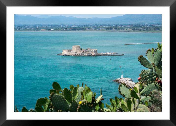 Bourtzi water castle in the harbour of Nafplio Framed Mounted Print by Steve Heap