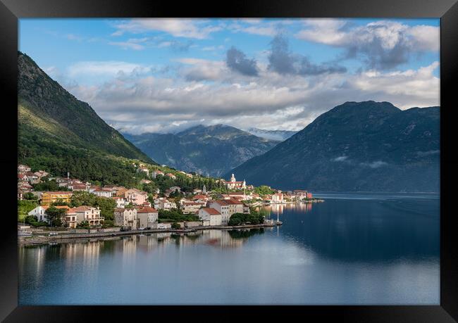 Town of Prcanj on the Bay of Kotor in Montenegro Framed Print by Steve Heap