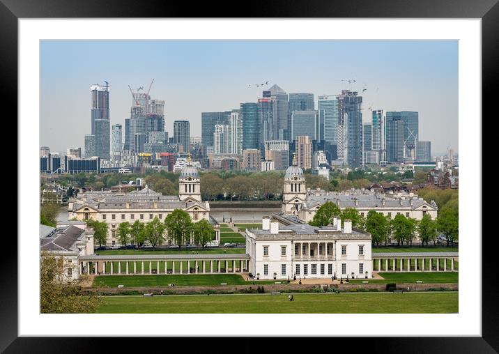 Queens House in Greenwich with Canary Wharf Framed Mounted Print by Steve Heap