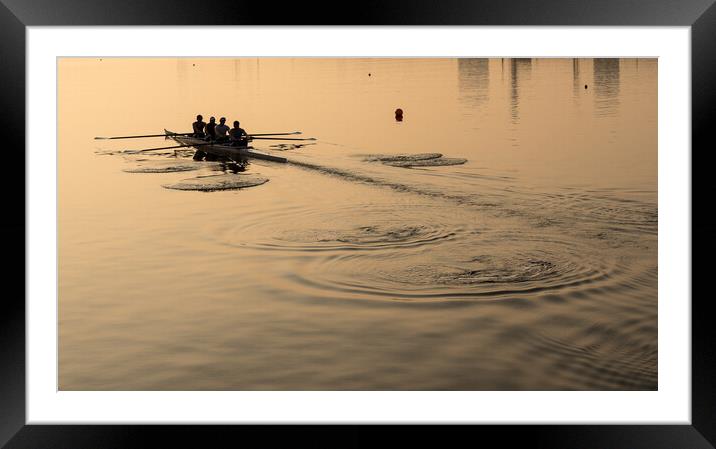Team of four rowers practice in racing canoe Framed Mounted Print by Steve Heap