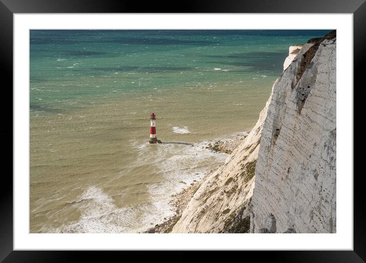 Beachy Head lighthouse on windy day Framed Mounted Print by Steve Heap