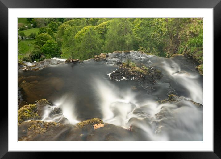 Blurred motion stream falls from top of waterfall of Pistyll Rha Framed Mounted Print by Steve Heap