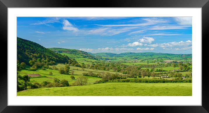 Panorama over typical english or welsh farming country Framed Mounted Print by Steve Heap