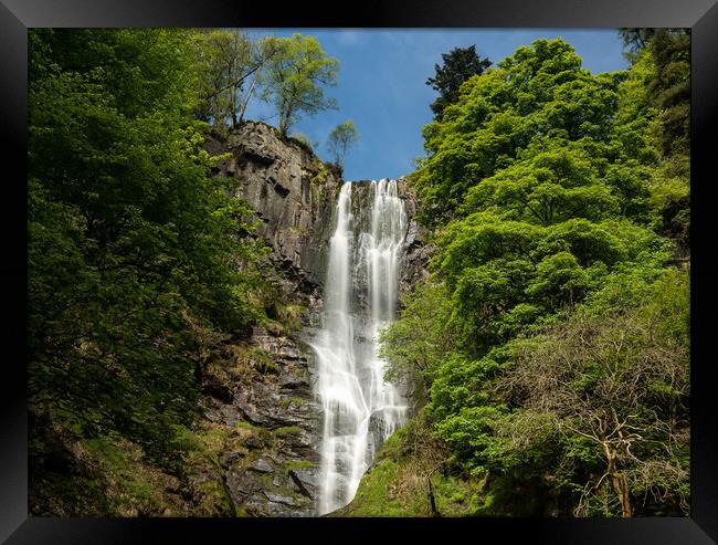 High waterfall of Pistyll Rhaeadr in Wales Framed Print by Steve Heap