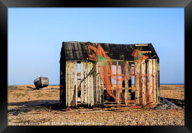 Abandoned Shed  on Dungeness Beach Framed Print by Jackie Davies