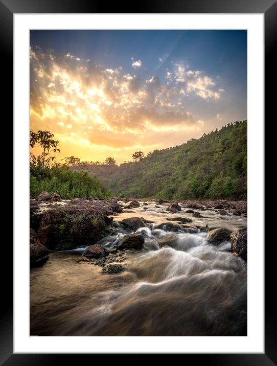 Sunset on River Sona Framed Mounted Print by Indranil Bhattacharjee